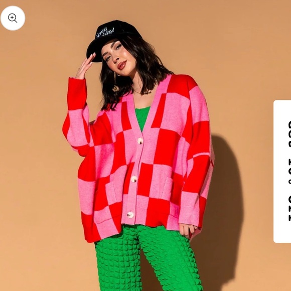 Dressed in LALA Vibrant Red and Pink Cardigan - Picture 3 of 3